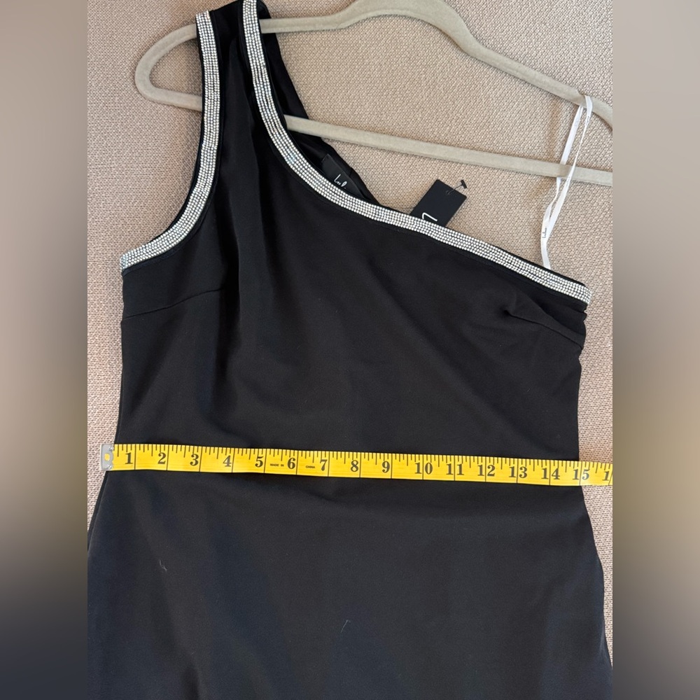Lulus Luxe Pose Black Rhinestone One-Shoulder Bodycon Mini Dress - Picture 3 of 8